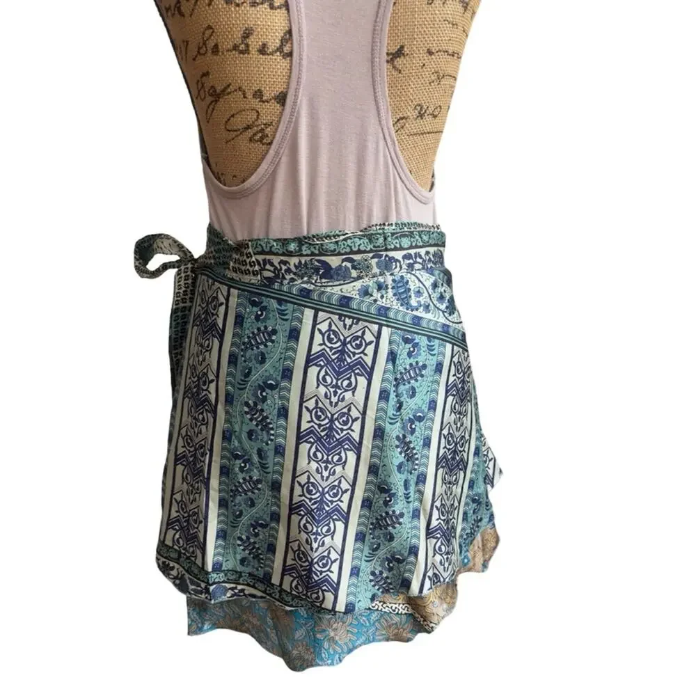 NEW - URBAN NOMAD women's silk wrap mini skirt - hippie boho - size LARGE - XL